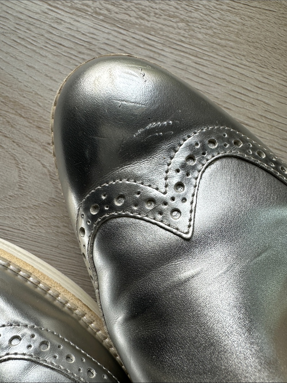 Cole Haan Silver Metallic Wingtip Oxfords - Women's - Picture 8 of 9